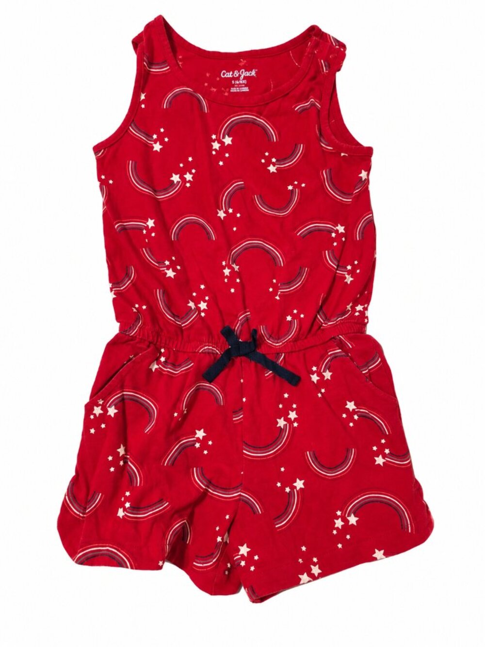 Cat & Jack Girls Rainbow Star Romper Red Sleeveless Size S 6/6X